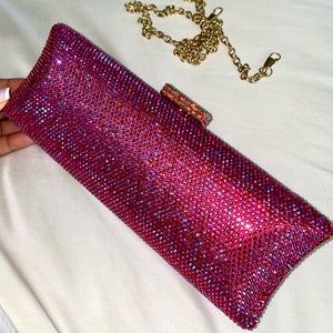 Sparkling Crystal Hardcase Clutch Bag in HOT PINK